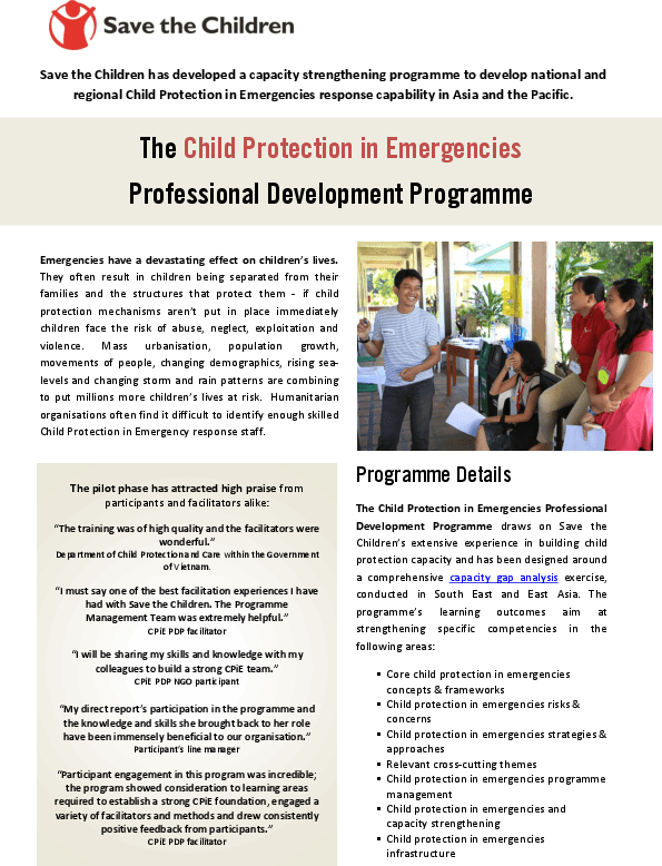 Child Protection in Emergencies Professional Development Programme 2 Pager Save the Children’s