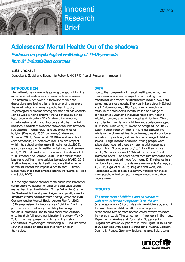 Adolescents’ Mental Health Out of the shadows Evidence on