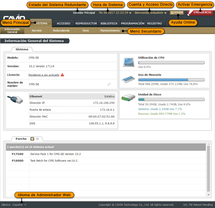 CAYIN CMS User Manuals Introducción al Interfaz de Usuario