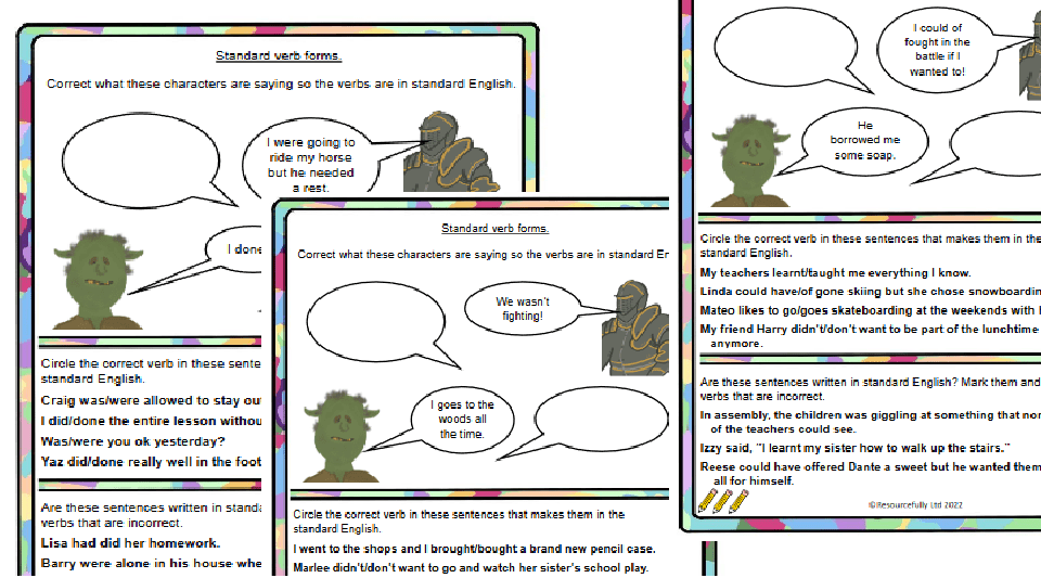 Years 3 and 4 Standard Verb Forms Bundle Resourcefully