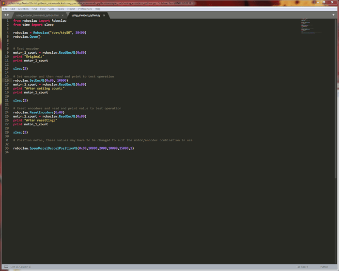 Using Encoders with the Python Library Resources Basicmicro