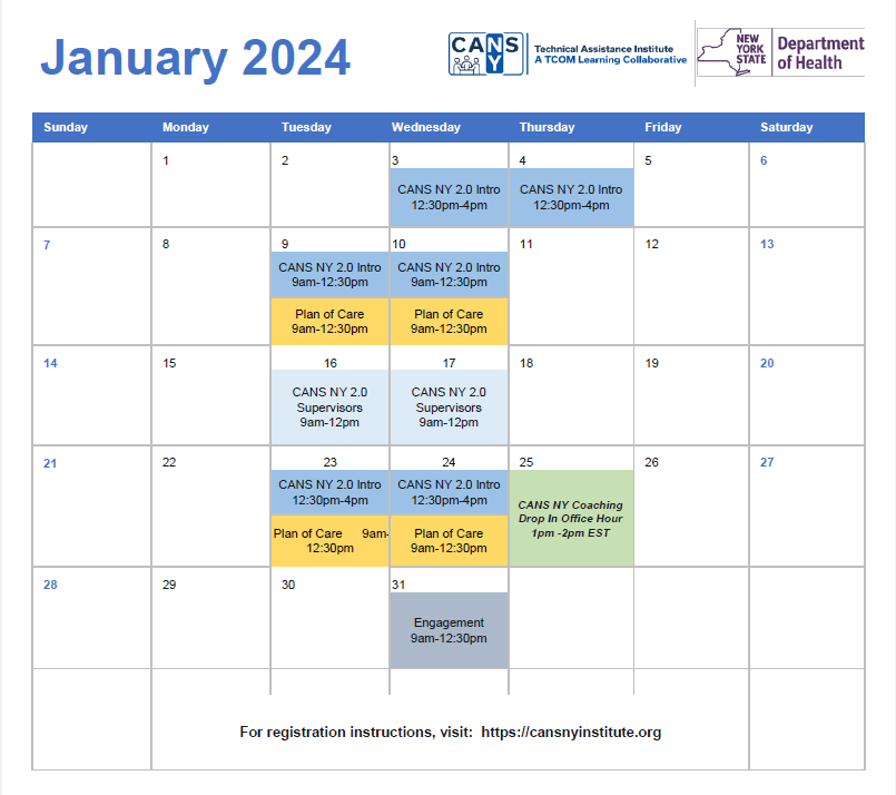 CANSNY Training Calendar 2024 CANSNY Institute Resources and Documents