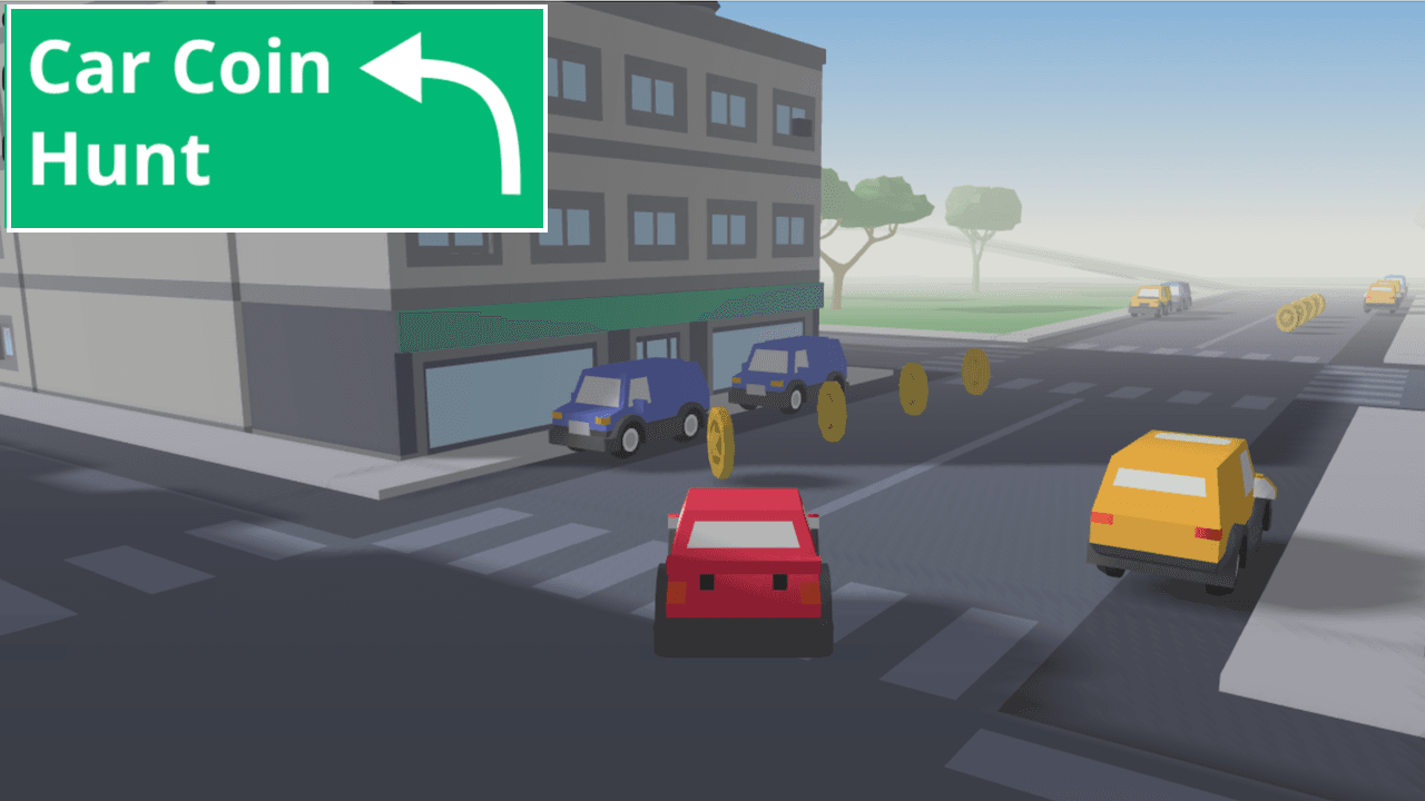 3d car coin hunt a game example from the GDevelop game making app