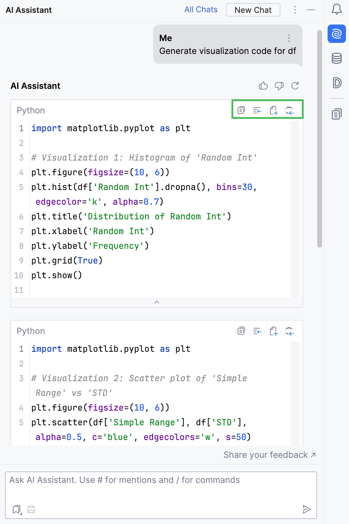 AI Assistant in Jupyter notebooks DataSpell Documentation