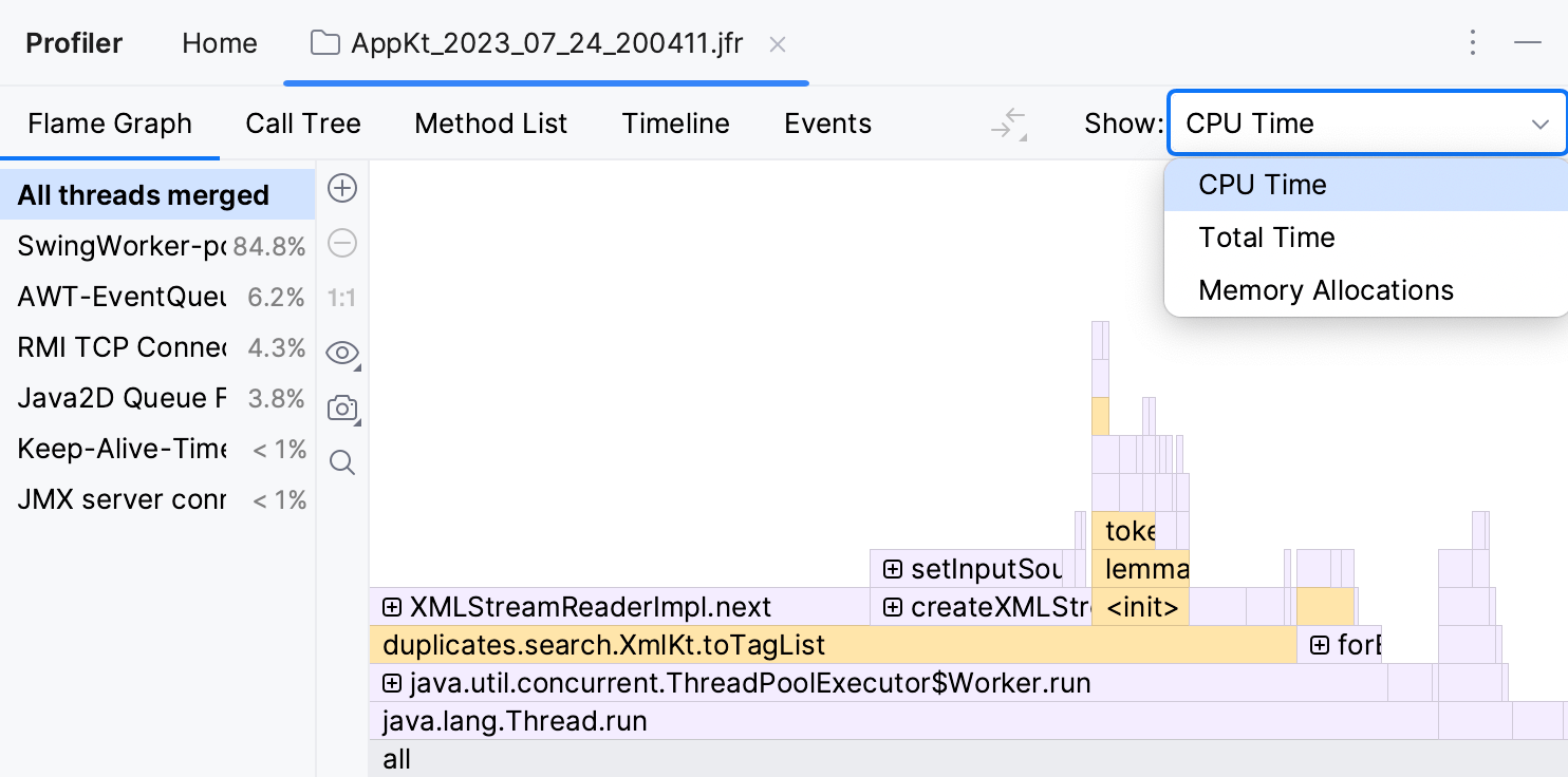 Read the profiler snapshot IntelliJ IDEA Documentation
