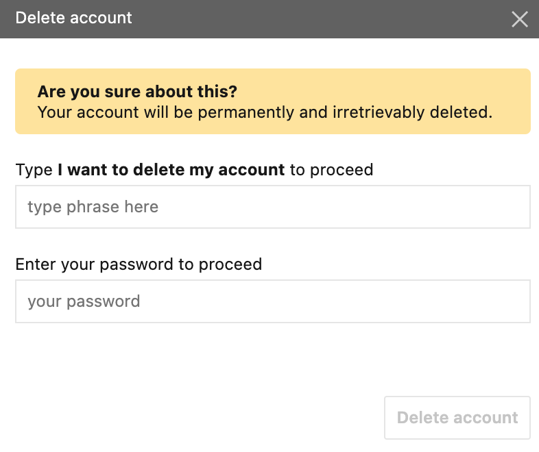 Delete your account Datalore