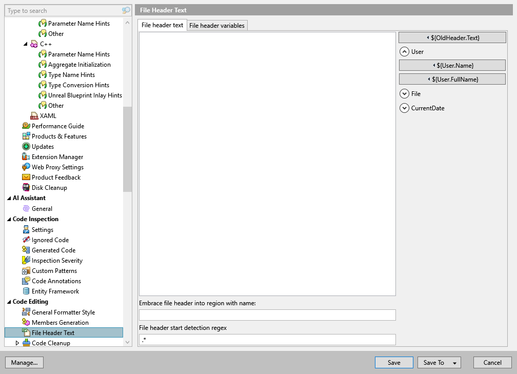 File Header Text ReSharper Documentation