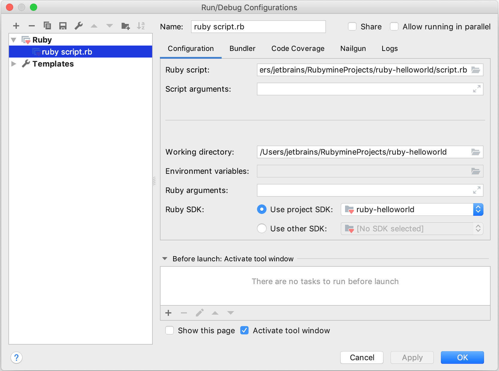 Run Ruby scripts Help RubyMine
