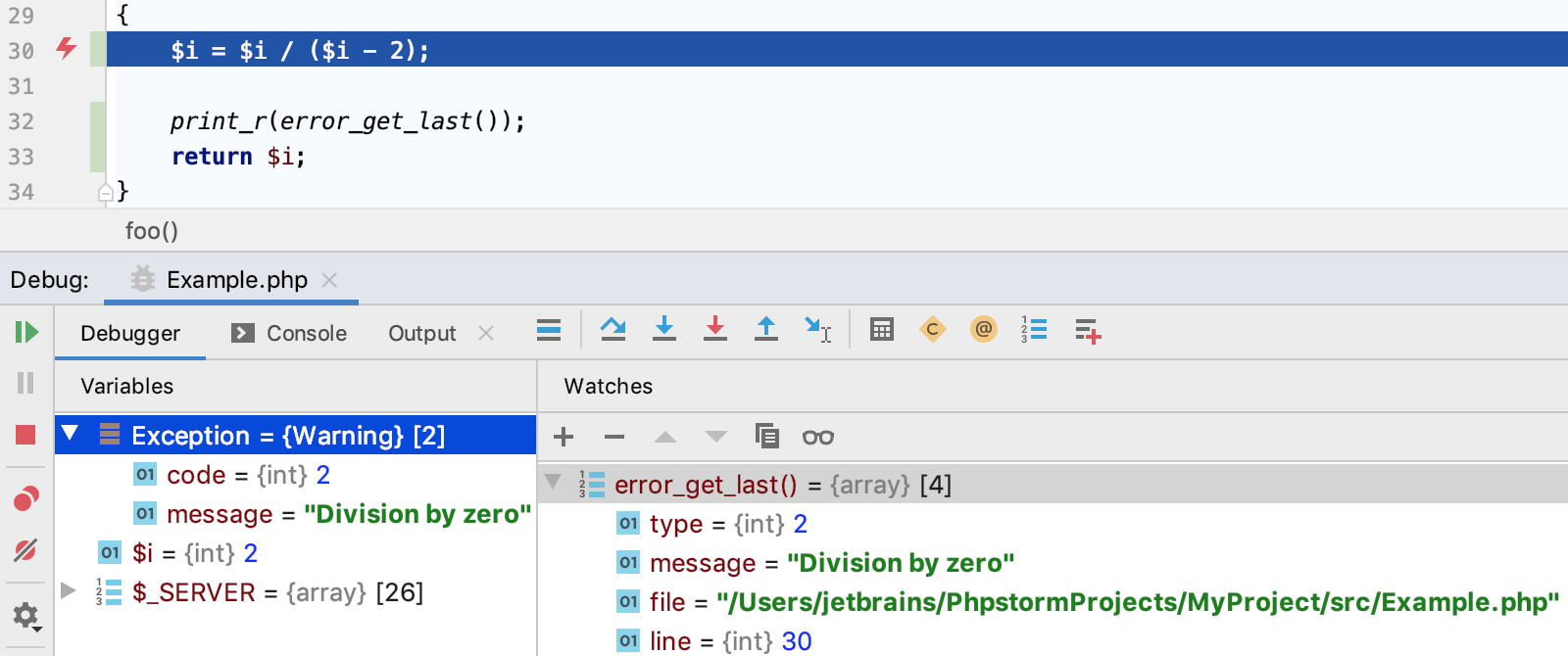 Debug with PHP exception breakpoints Help PhpStorm