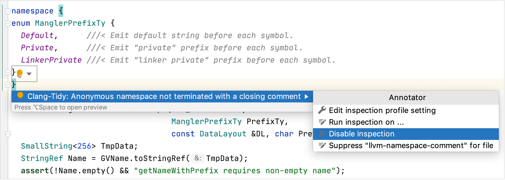 ClangTidy integration—CLion