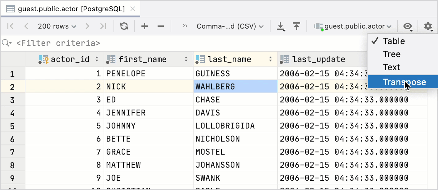 View data—DataGrip