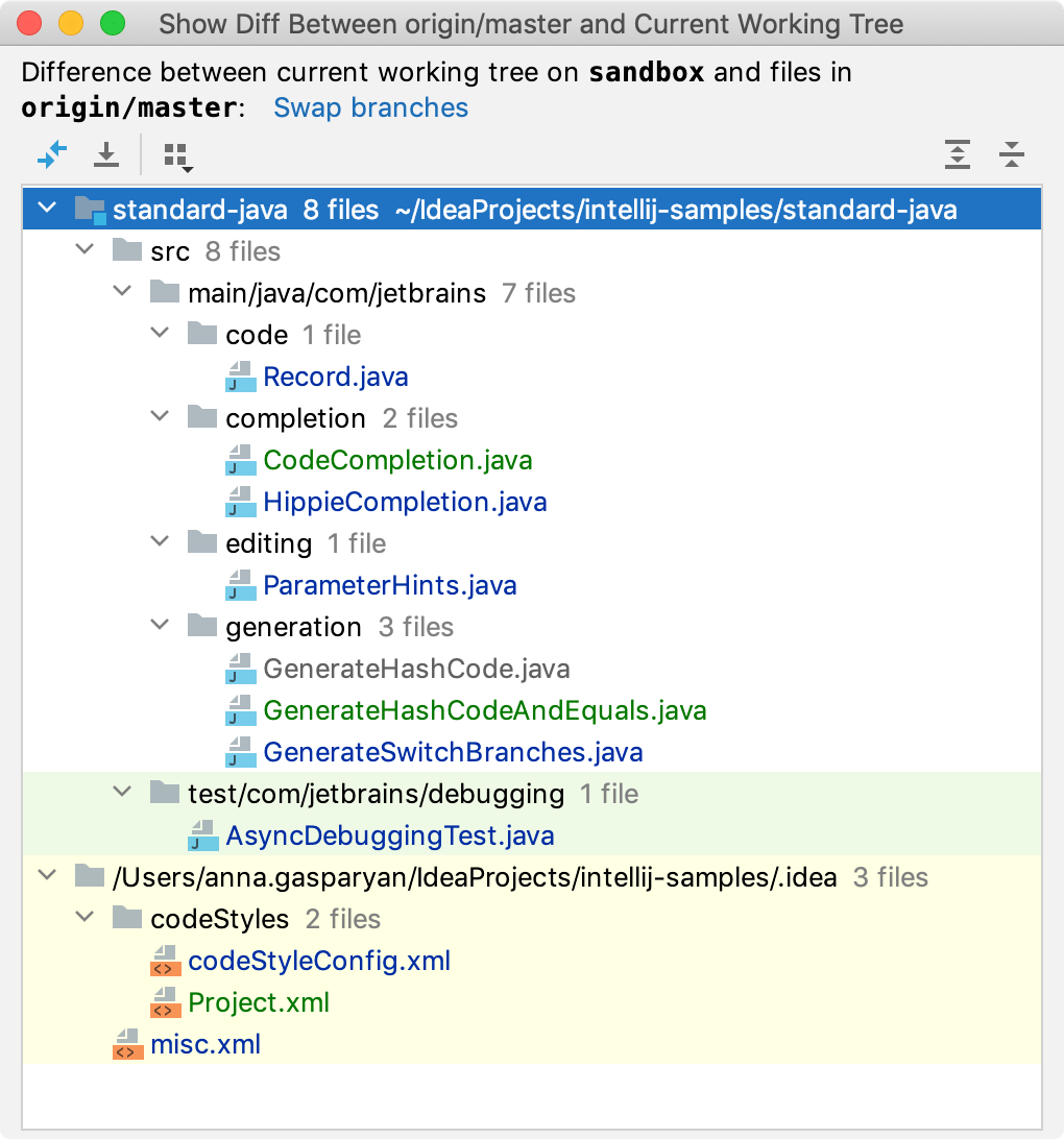 Apply changes from one Git branch to another—DataGrip