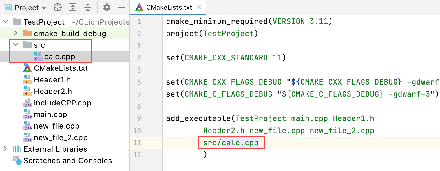 Manage CMake project files CLion