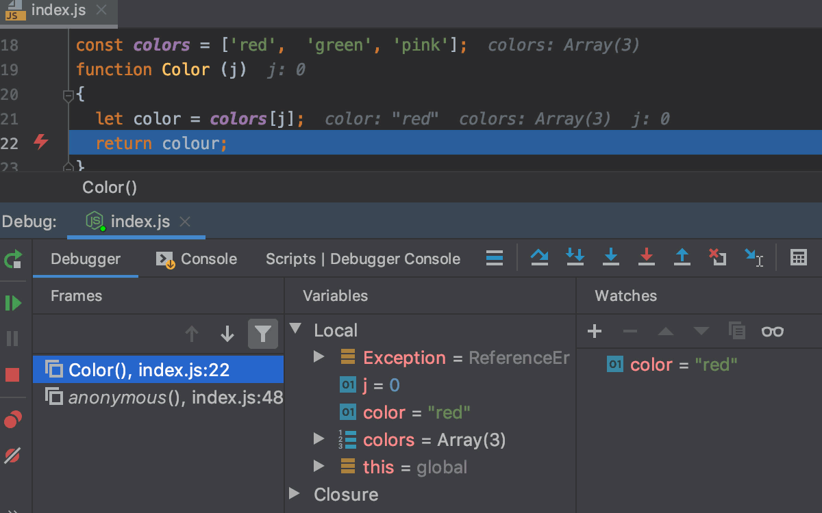 Breakpoints WebStorm