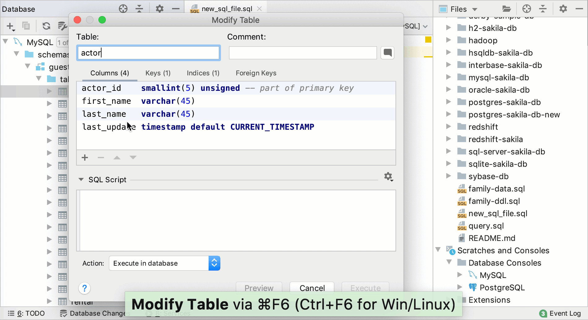 Create table and modify table dialogs | PhpStorm