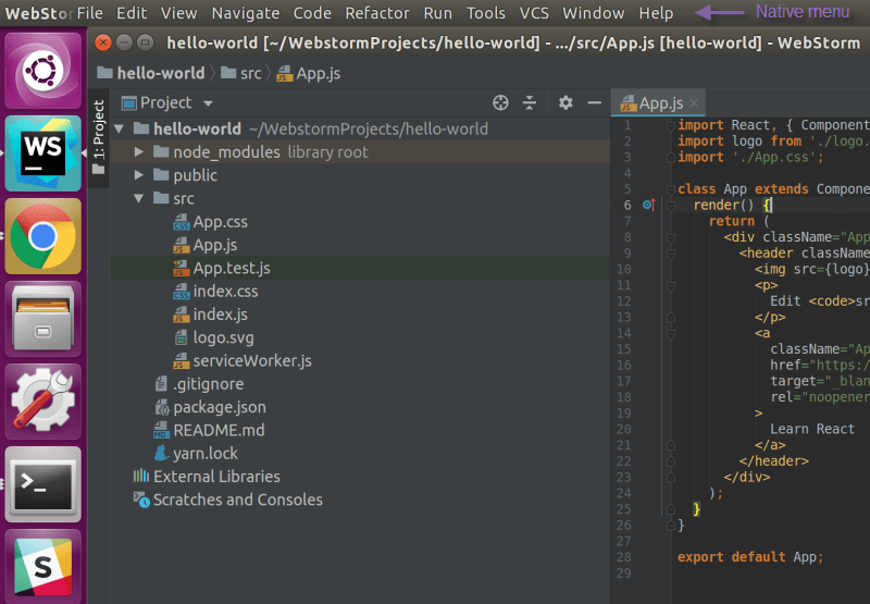 Linux native menu Storm