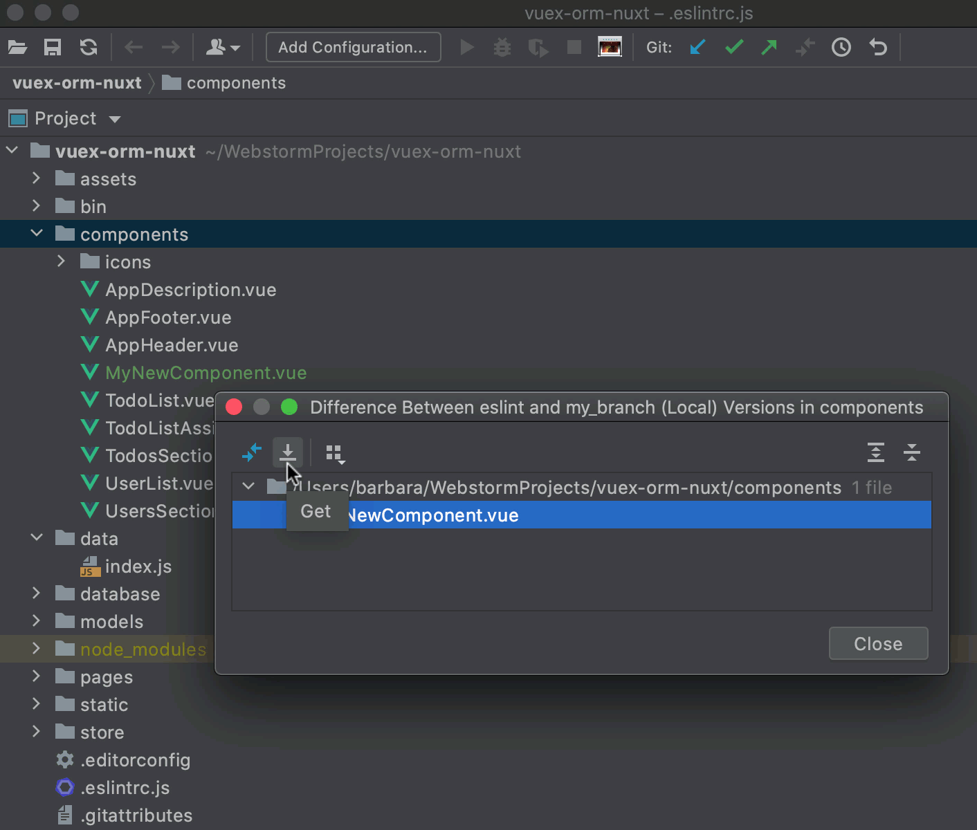 Apply changes from one Git branch to another WebStorm