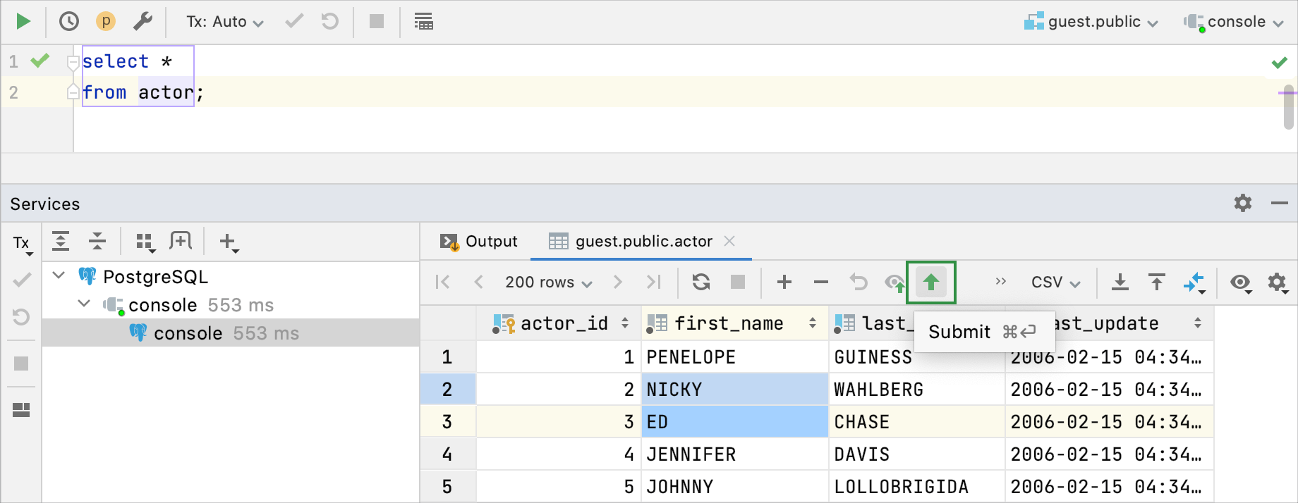 Query results DataGrip
