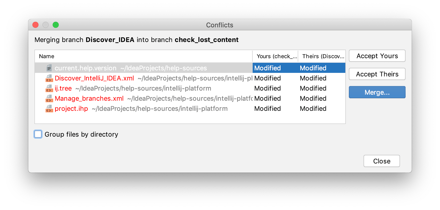 Resolve Git conflicts IntelliJ IDEA
