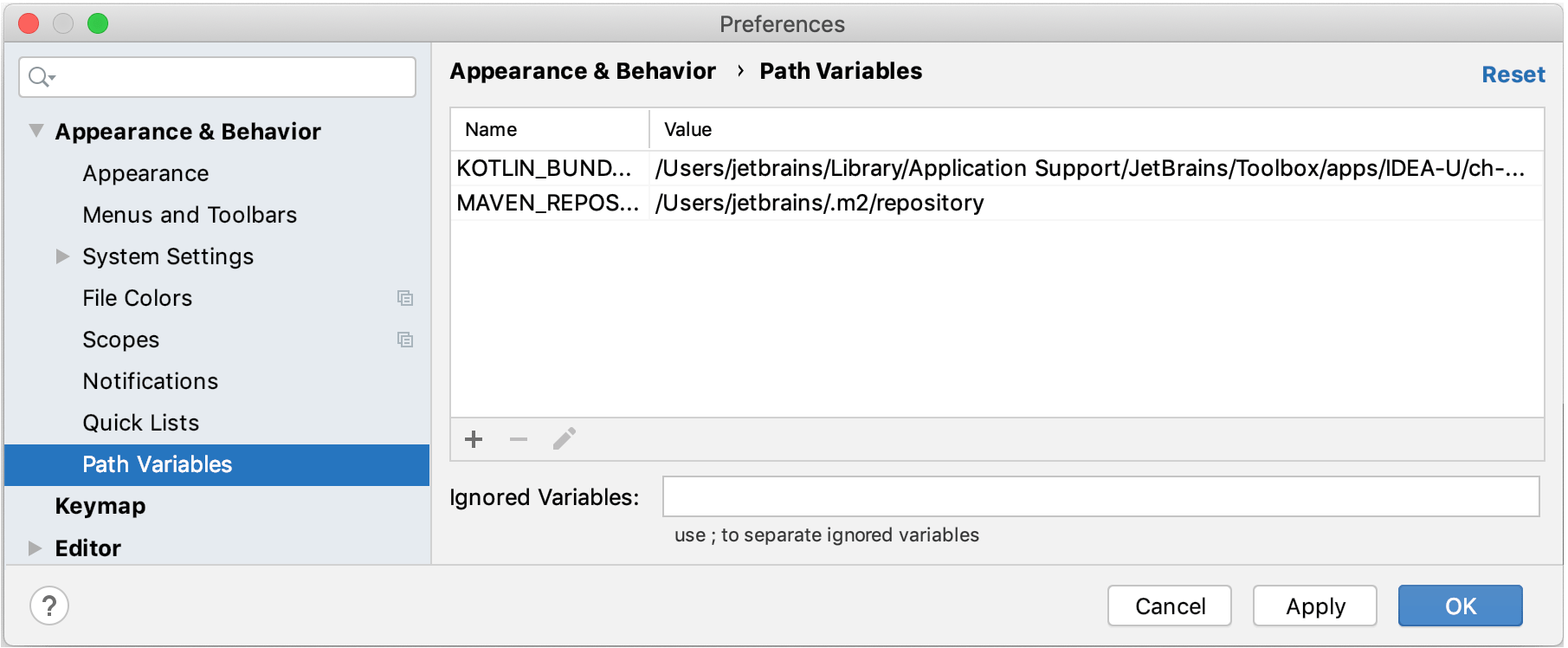 Path variables IntelliJ IDEA
