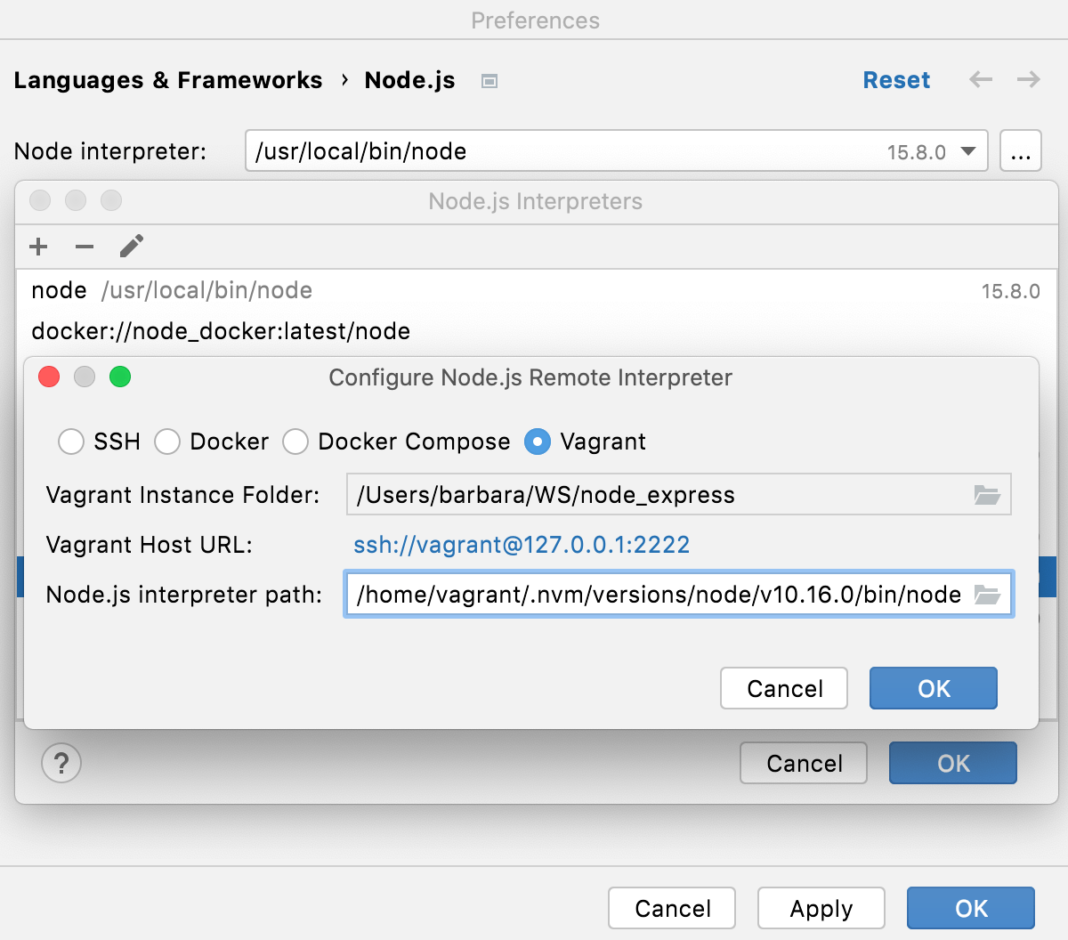 Configuring remote Node.js interpreters IntelliJ IDEA