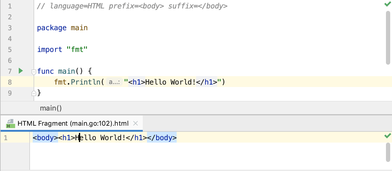 Language injections GoLand