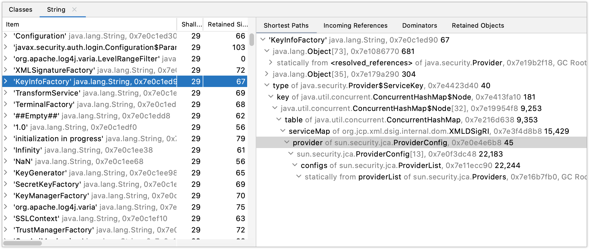 Analyze the memory snapshot IntelliJ IDEA