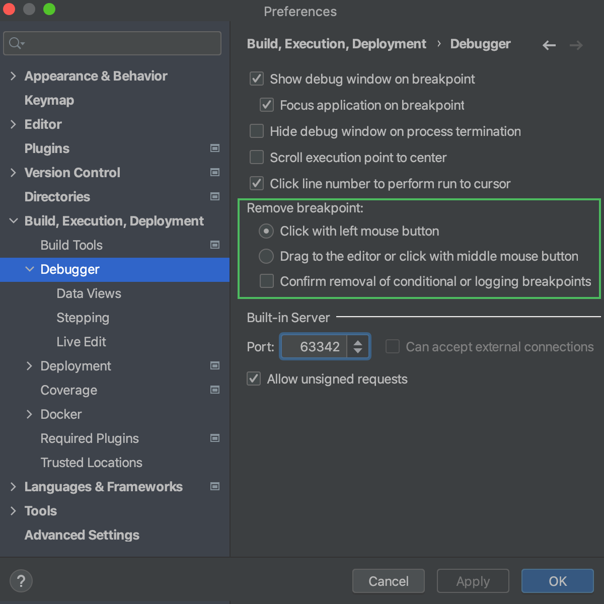 Configuring JavaScript debugger Storm
