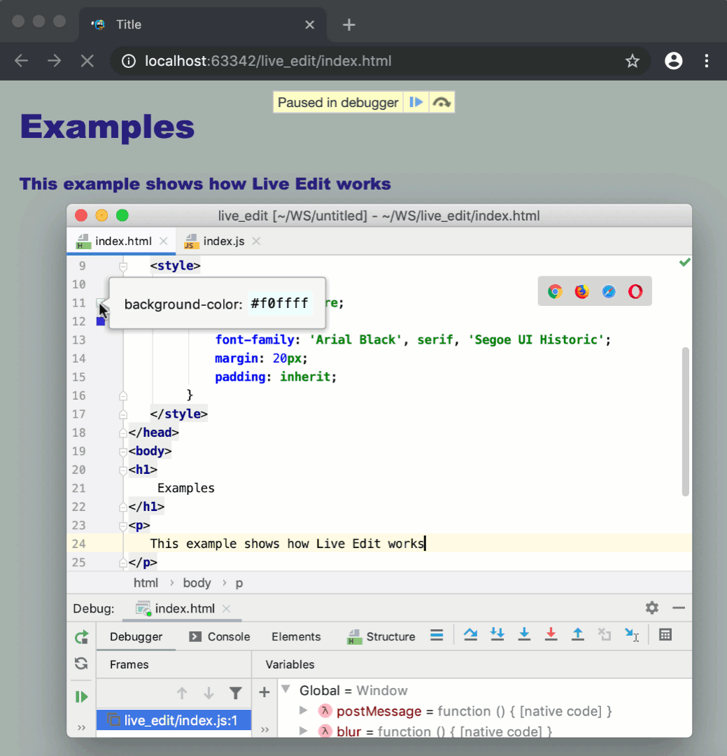 Live Edit in HTML, CSS, and JavaScript CLion