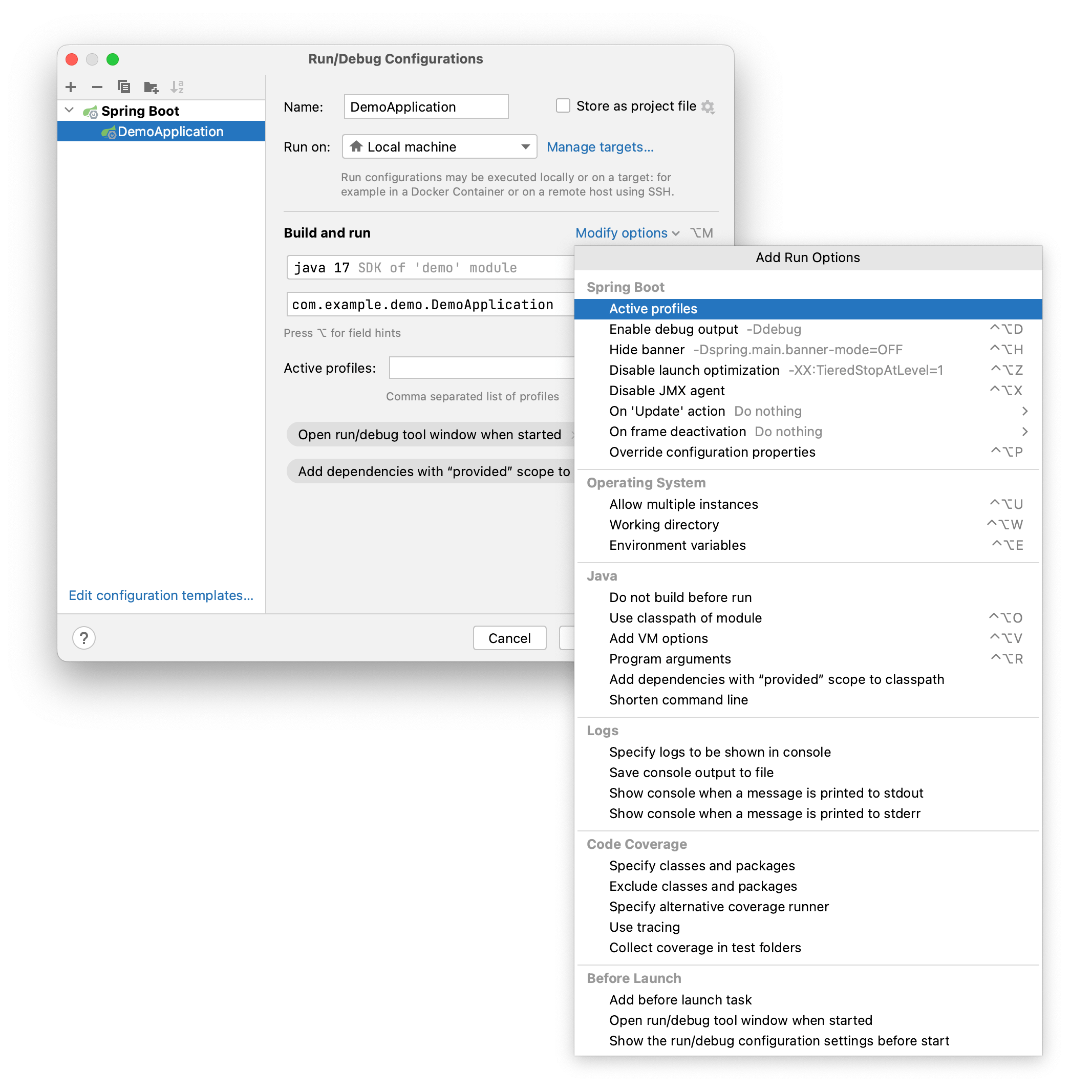 Spring Boot run configuration IntelliJ IDEA