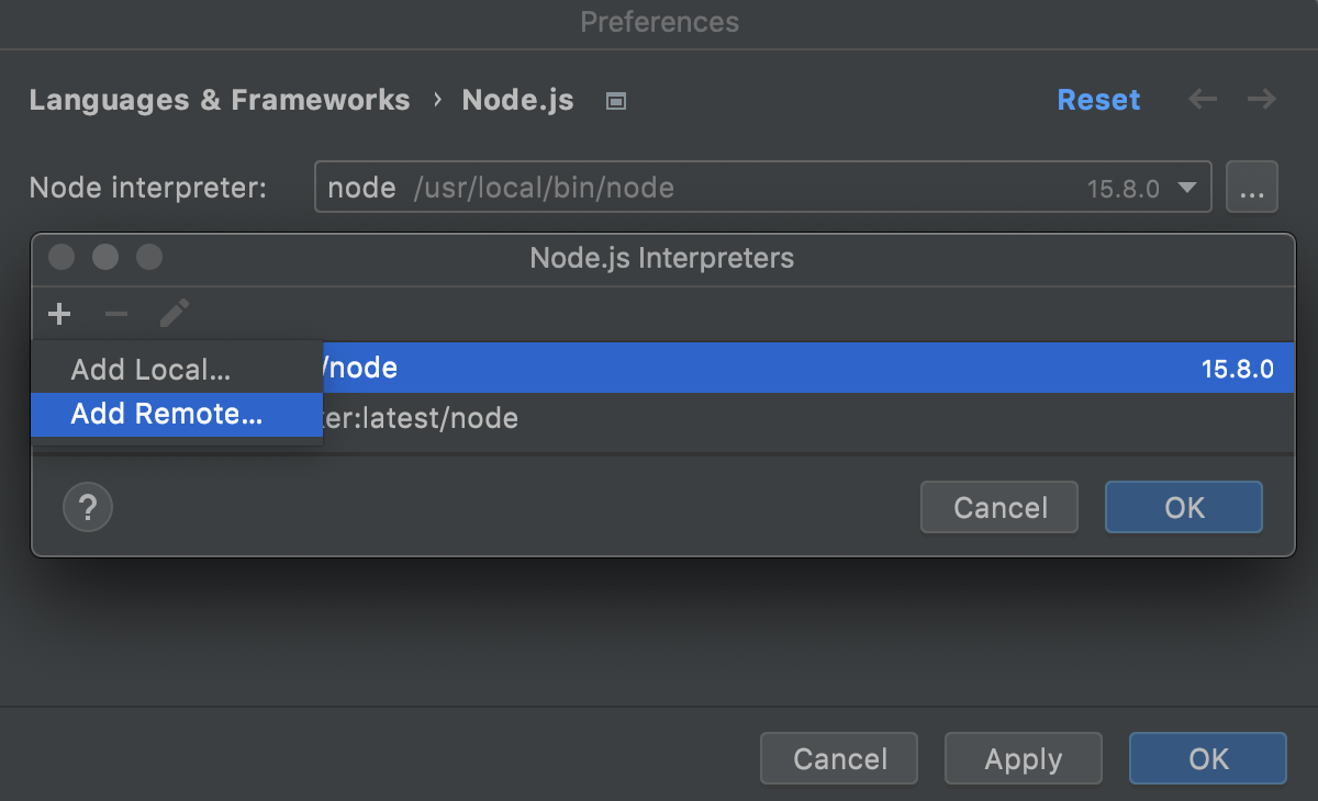 Configuring remote Node.js interpreters Storm