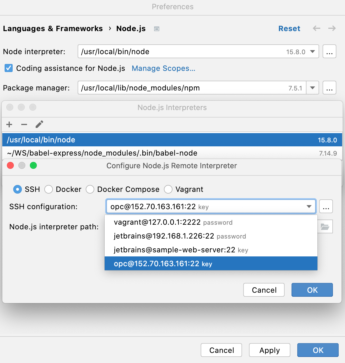 Configuring remote Node.js interpreters IntelliJ IDEA Documentation