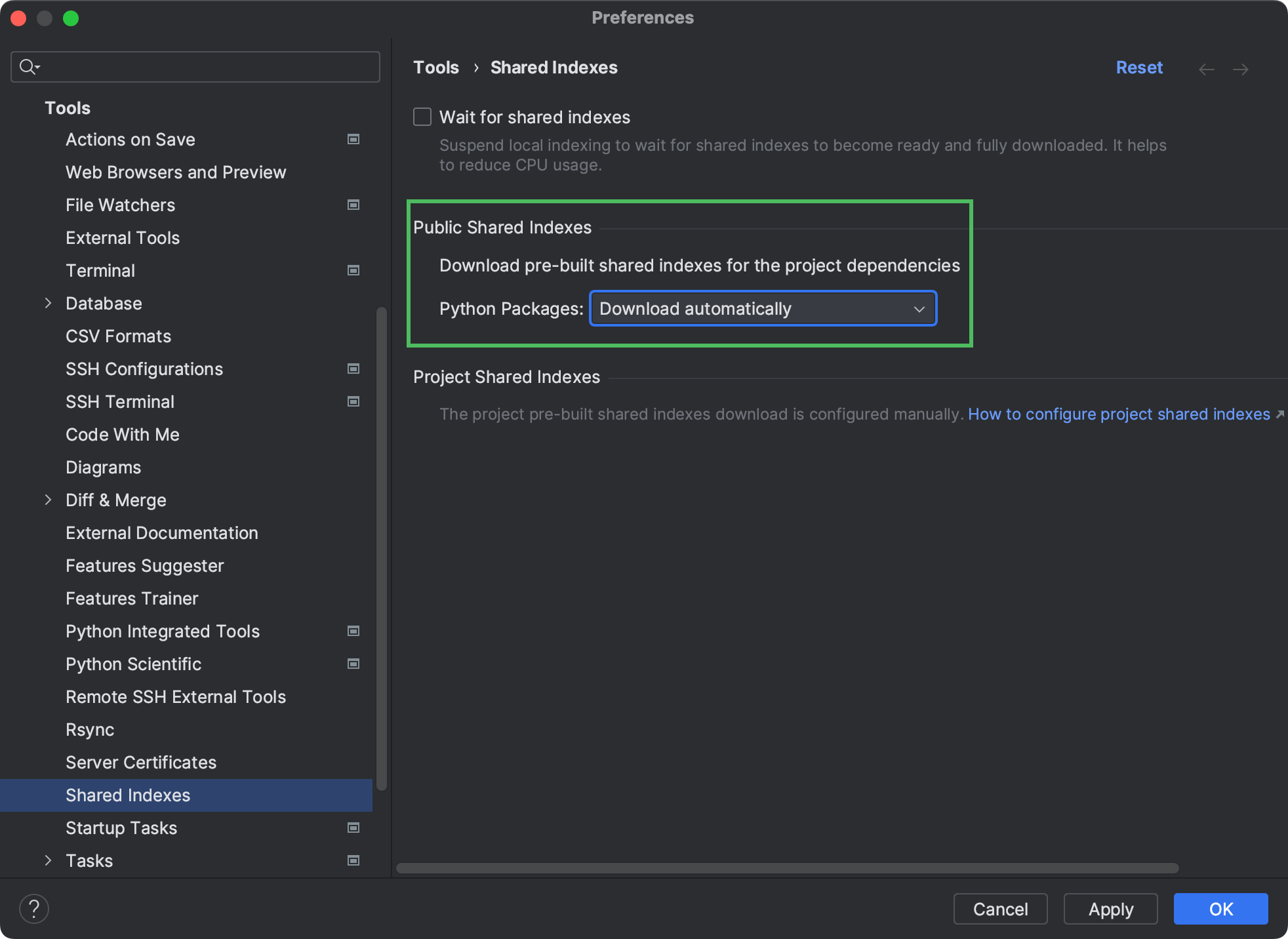 Shared indexes PyCharm Documentation