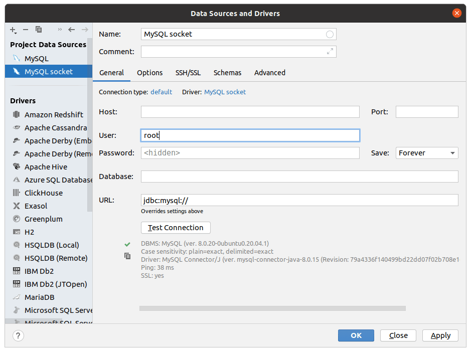 Connect to MySQL with unix sockets DataGrip Documentation