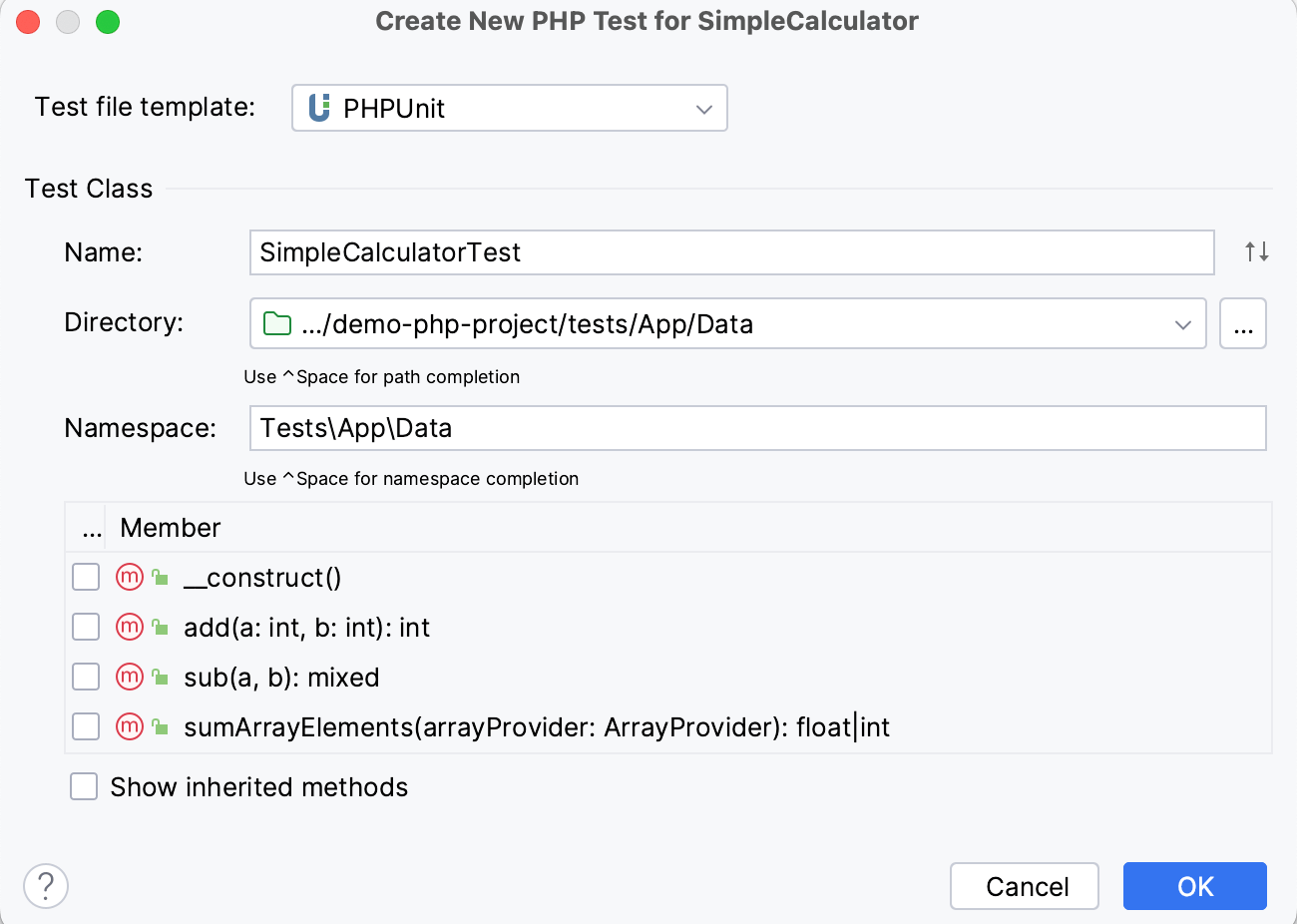 Generate PHP tests PhpStorm Documentation