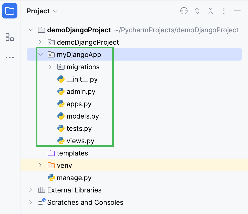 Create a Django application in a project PyCharm Documentation