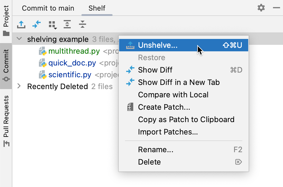 Shelve and unshelve changes PhpStorm Documentation