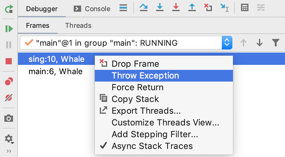 Alter the program's execution flow IntelliJ IDEA Documentation