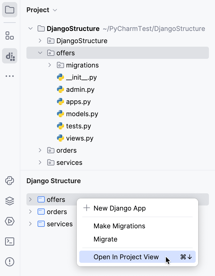 Django Structure tool window PyCharm Documentation