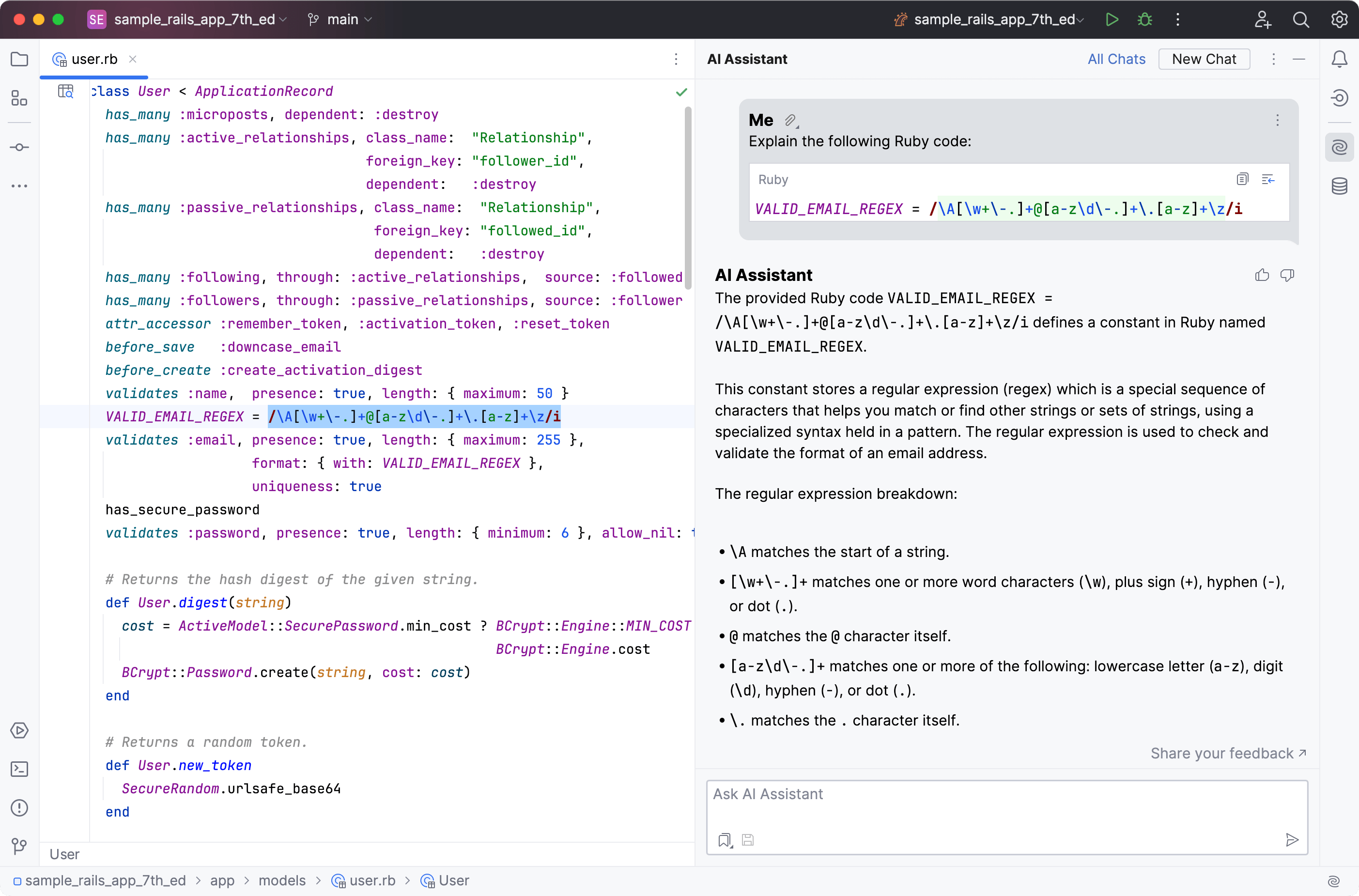 Use AI prompts to explain and refactor your code RubyMine Documentation