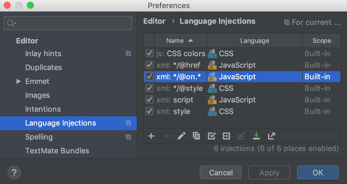 Language injections Storm Documentation
