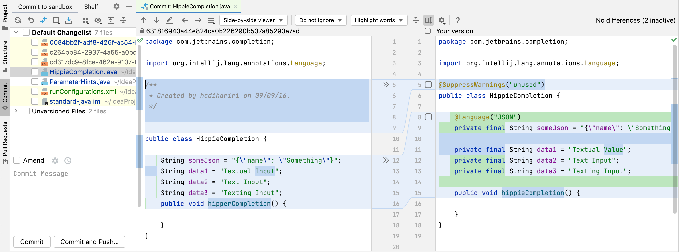 Compare file and folder versions using Diff viewer IntelliJ IDEA