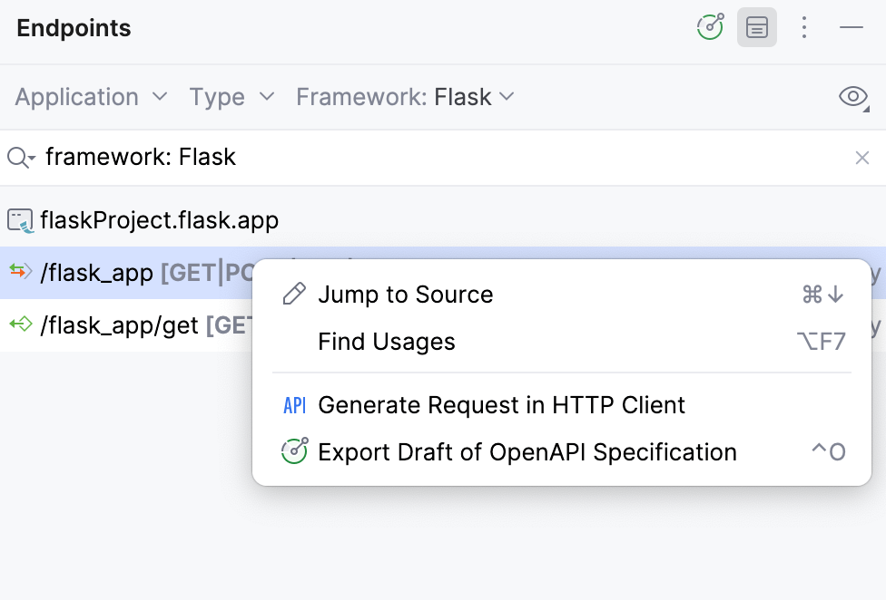 Manage Endpoints PyCharm Documentation