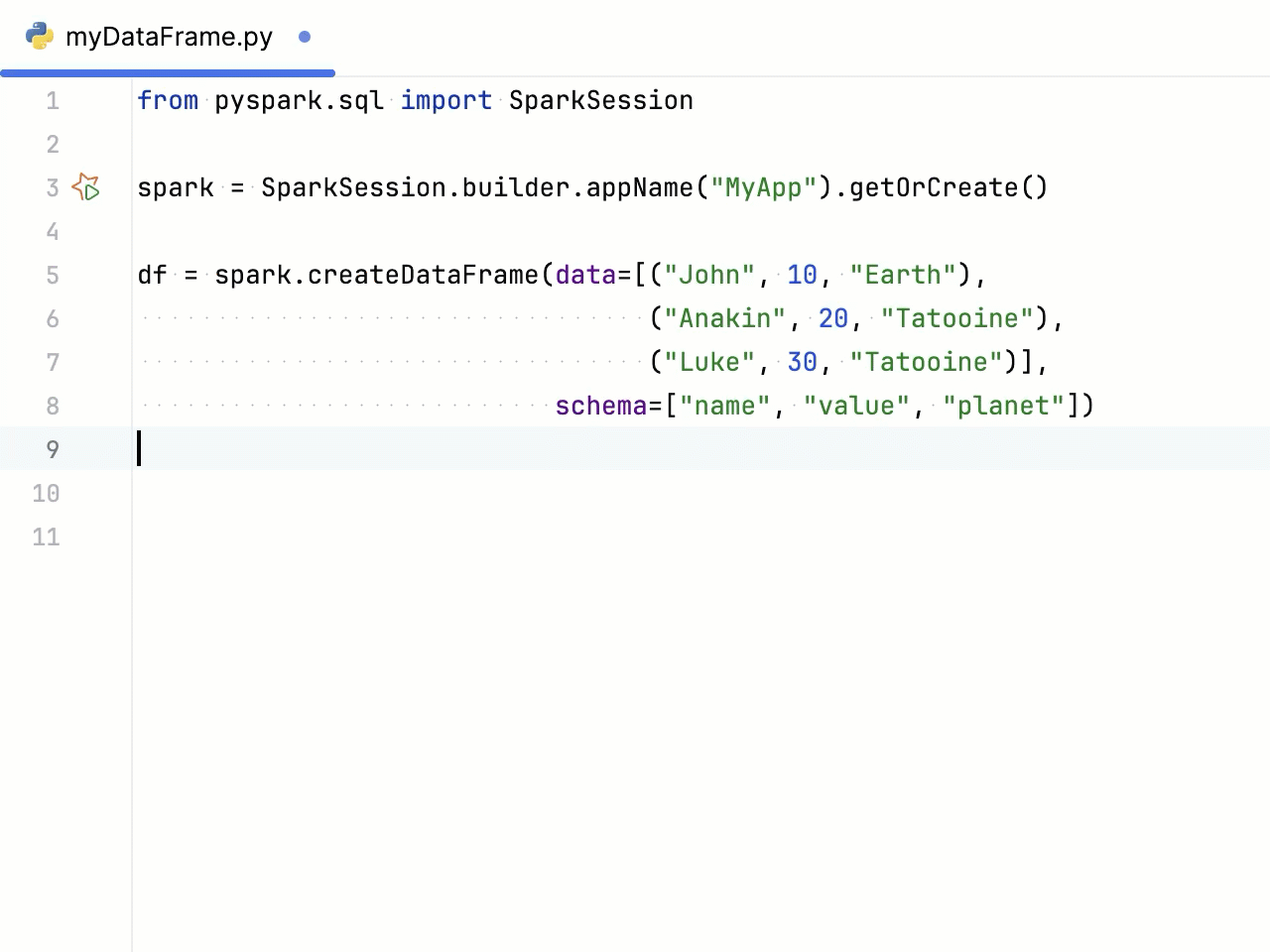 Spark DataFrame coding assistance IntelliJ IDEA Documentation