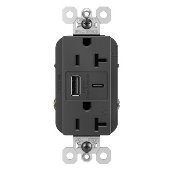 15W Spec Grade Weather-Resistant USB Outlet, Type A/C, 20A, Tamper