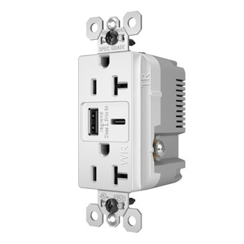 15W Spec Grade Weather-Resistant USB Outlet, Type A/C, 20A, Tamper
