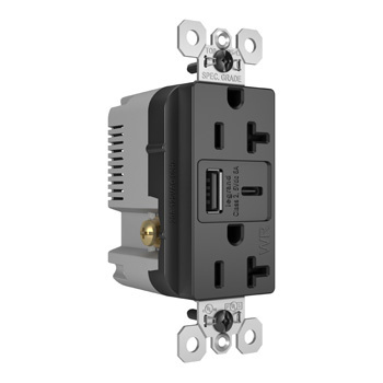 15W Spec Grade Weather-Resistant USB Outlet, Type A/C, 20A, Tamper