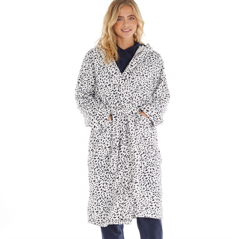 Buy The Night Store Womens Dotty Fleece Robe Black/White