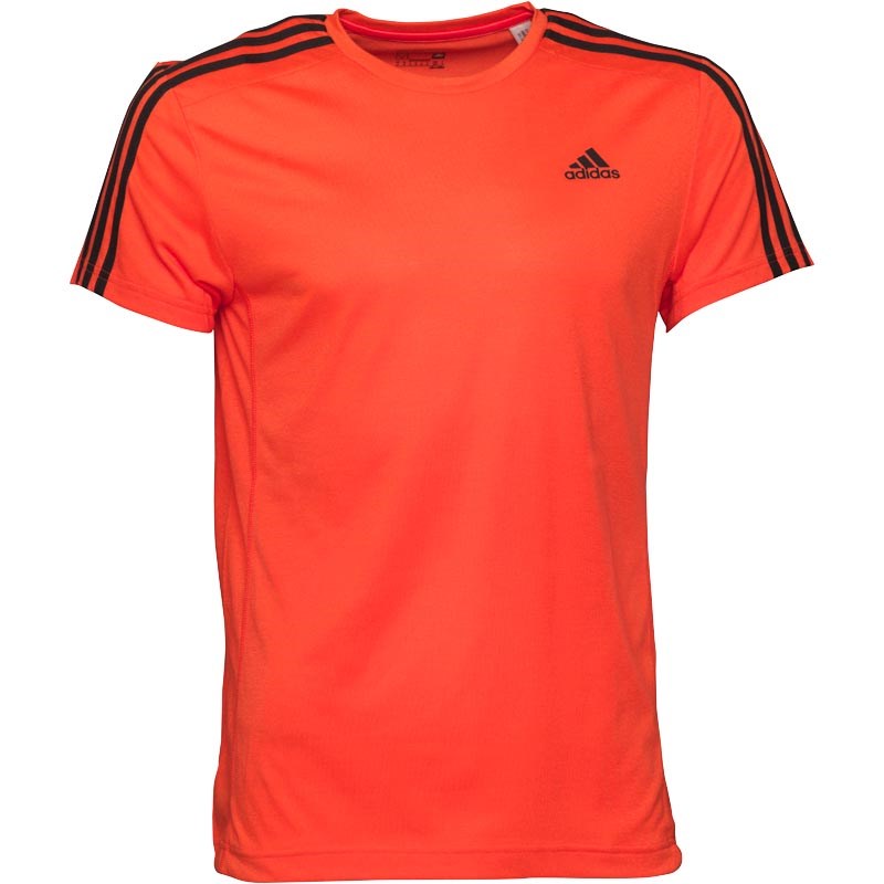 Buy adidas Mens Essentials 3 Stripe ClimaLite TShirt Semi Solar Red/Black