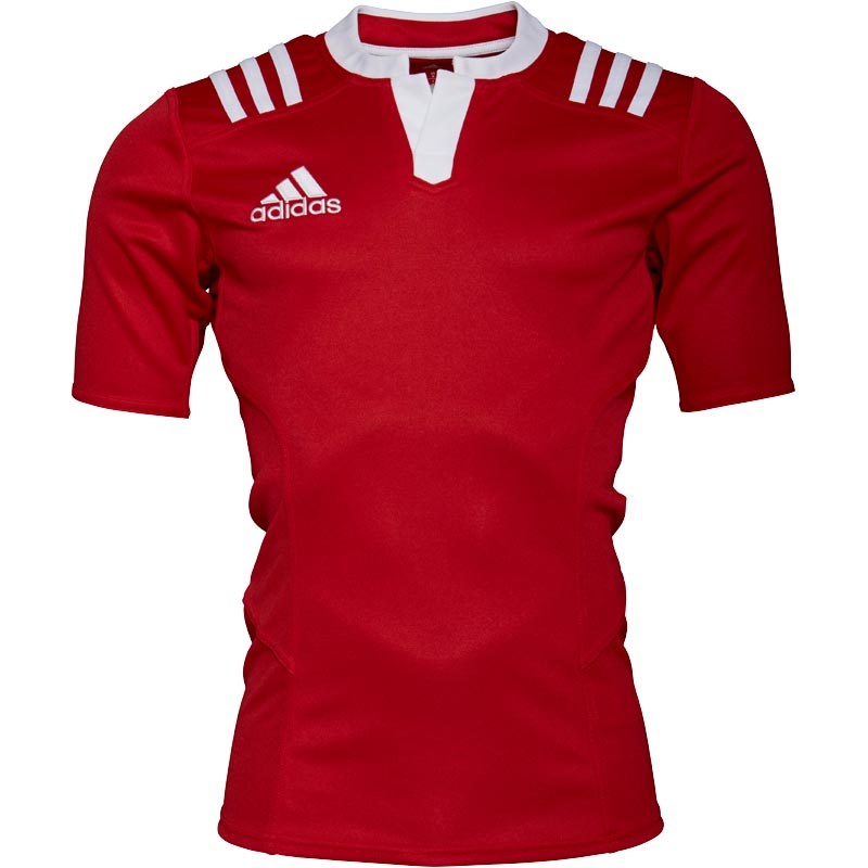Buy adidas Mens 3 Stripe Climacool Fitted Rugby Top Power Red/White